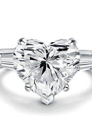 Heart Shaped Three Stone Engagement Ring, Created White Sapphire, 925 Sterling Silver