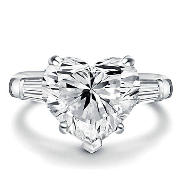 Heart Shaped Three Stone Engagement Ring, Created White Sapphire, 925 Sterling Silver