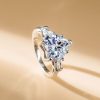 Heart Shaped Three Stone Engagement Ring, Created White Sapphire, 925 Sterling Silver