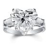 Heart Shaped Three Stone Engagement Ring, Created White Sapphire, 925 Sterling Silver