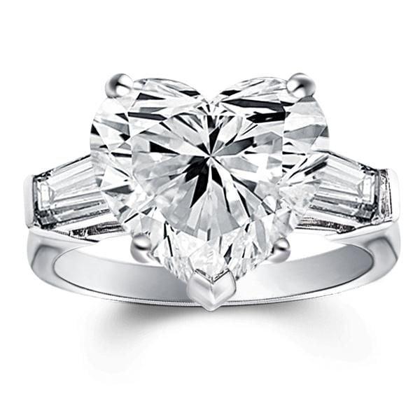Heart Shaped Three Stone Engagement Ring, Created White Sapphire, 925 Sterling Silver