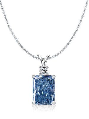Radiant Cut Blue Topaz Pendant Necklace in Sterling Silver - Italo Jewelry