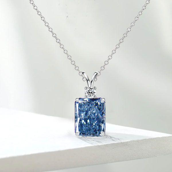 Radiant Cut Blue Topaz Pendant Necklace in Sterling Silver - Italo Jewelry