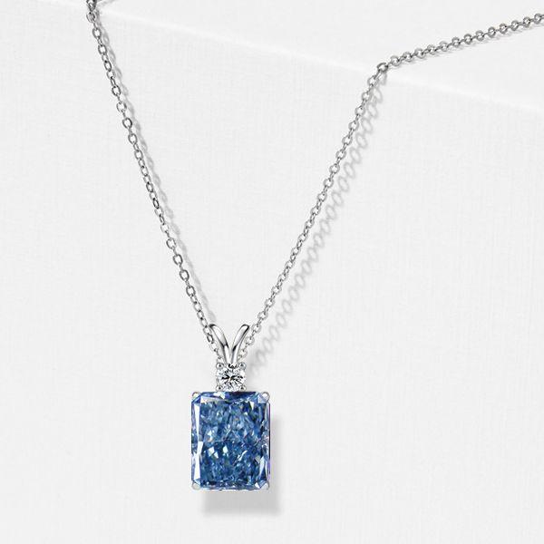 Radiant Cut Blue Topaz Pendant Necklace in Sterling Silver - Italo Jewelry
