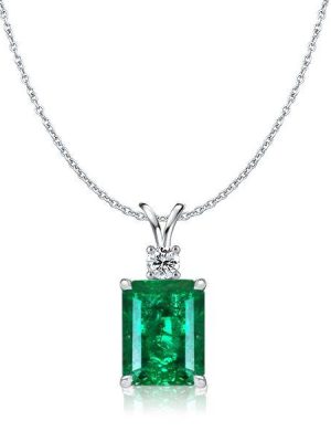 Emerald Cut Emerald Green Pendant Necklace - 925 Sterling Silver