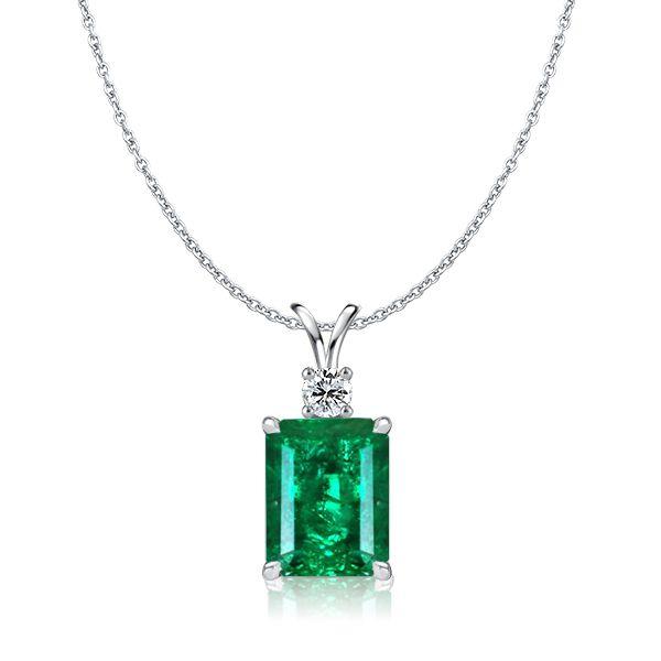 Emerald Cut Emerald Green Pendant Necklace - 925 Sterling Silver
