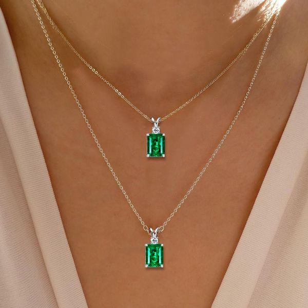 Emerald Cut Emerald Green Pendant Necklace - 925 Sterling Silver
