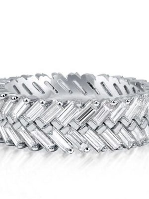 Double Row Baguette Cut Eternity Band in Sterling Silver with Created White Sapphire