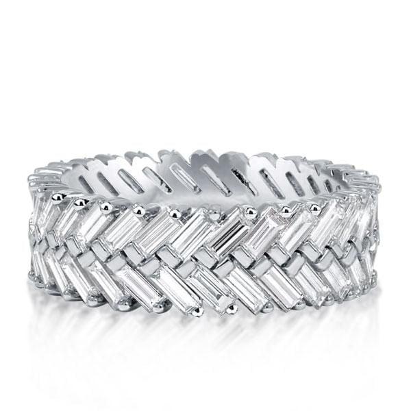 Double Row Baguette Cut Eternity Band in Sterling Silver with Created White Sapphire