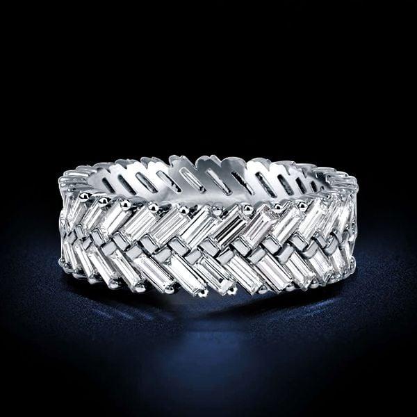 Double Row Baguette Cut Eternity Band in Sterling Silver with Created White Sapphire