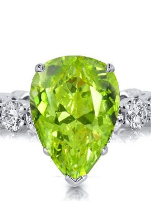 Pear Cut Peridot Engagement Ring - 925 Sterling Silver