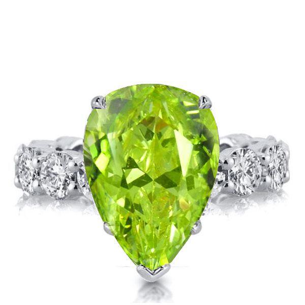 Pear Cut Peridot Engagement Ring - 925 Sterling Silver