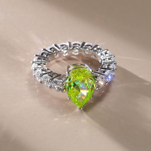 Pear Cut Peridot Engagement Ring - 925 Sterling Silver