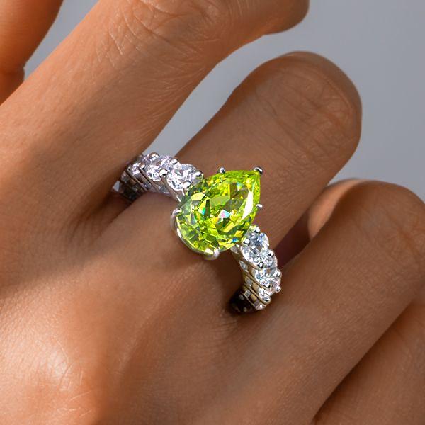 Pear Cut Peridot Engagement Ring - 925 Sterling Silver