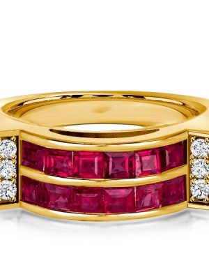 Ruby Ascher Cut Band Ring - Sterling Silver Wedding Anniversary Ring
