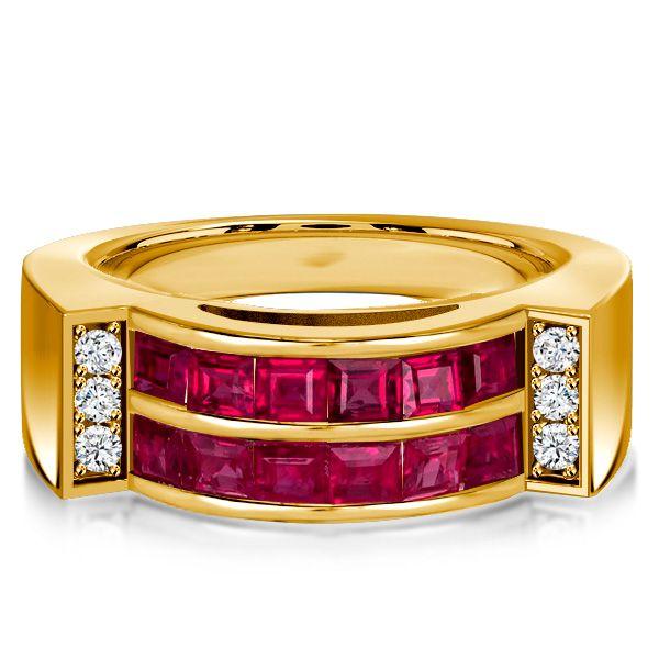 Ruby Ascher Cut Band Ring - Sterling Silver Wedding Anniversary Ring