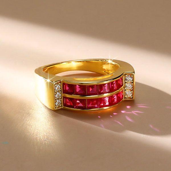Ruby Ascher Cut Band Ring - Sterling Silver Wedding Anniversary Ring