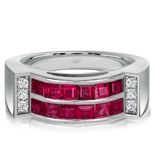 Ruby Ascher Cut Band Ring - Sterling Silver Wedding Anniversary Ring