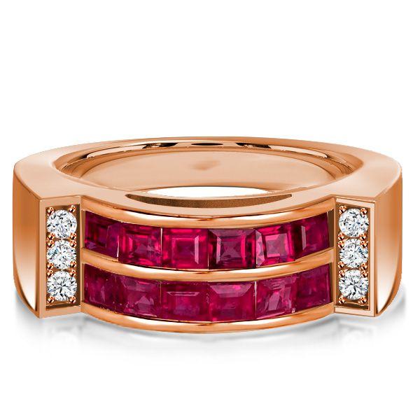 Ruby Ascher Cut Band Ring - Sterling Silver Wedding Anniversary Ring