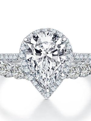 Halo Pear White Sapphire Engagement Ring Set - 925 Sterling Silver Bridal Jewellery