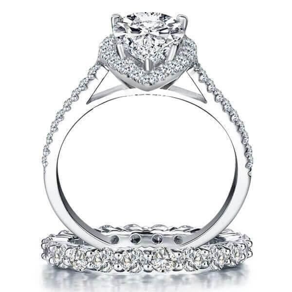 Halo Pear White Sapphire Engagement Ring Set - 925 Sterling Silver Bridal Jewellery