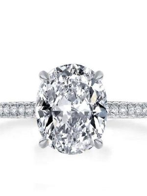 Sterling Silver Oval Cut Engagement Ring - Three Row Shank, 2.5 CT Simulated Diamond