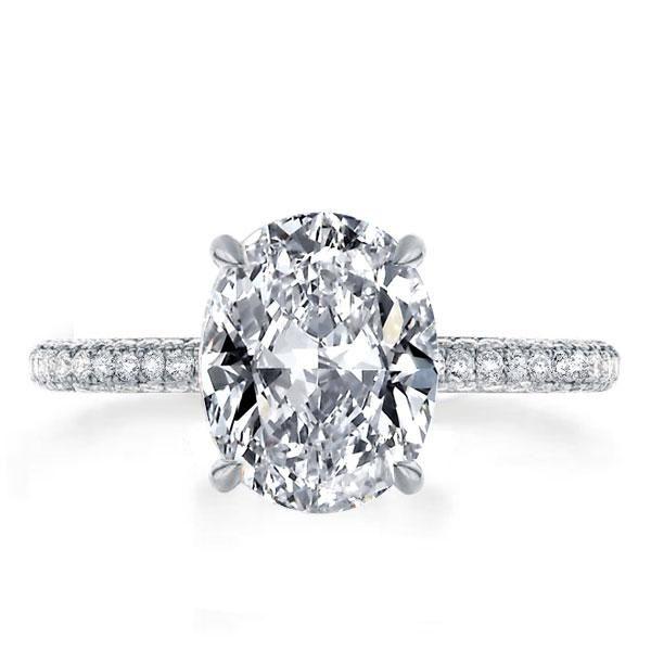Sterling Silver Oval Cut Engagement Ring - Three Row Shank, 2.5 CT Simulated Diamond