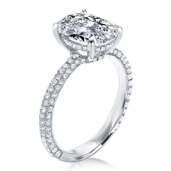 Sterling Silver Oval Cut Engagement Ring - Three Row Shank, 2.5 CT Simulated Diamond