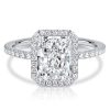 Halo Radiant Cut White Sapphire Engagement Ring in Rhodium Plated Sterling Silver