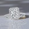 Halo Radiant Cut White Sapphire Engagement Ring in Rhodium Plated Sterling Silver