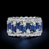 Baguette Cut White and Blue Sapphire Wedding Band in 925 Sterling Silver
