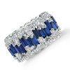 Baguette Cut White and Blue Sapphire Wedding Band in 925 Sterling Silver