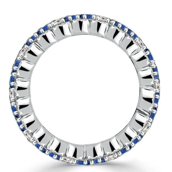 Baguette Cut White and Blue Sapphire Wedding Band in 925 Sterling Silver