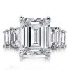 Emerald & White Sapphire Three Stone Engagement Ring - 925 Sterling Silver