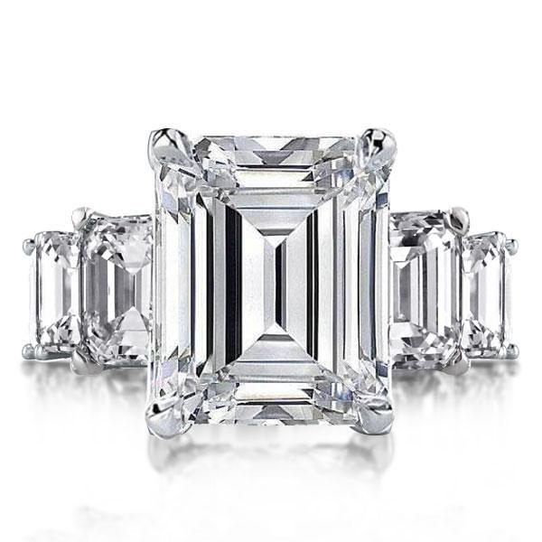 Emerald & White Sapphire Three Stone Engagement Ring - 925 Sterling Silver