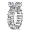 Emerald & White Sapphire Three Stone Engagement Ring - 925 Sterling Silver