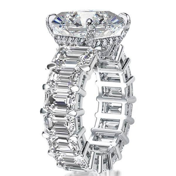 Emerald & White Sapphire Three Stone Engagement Ring - 925 Sterling Silver