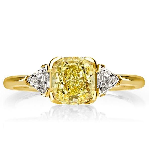 Three Stone Cushion Cut Yellow Topaz Engagement Ring in 18K Gold Plated Sterling Silver
