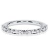 Baguette & Pave Sterling Silver Wedding Band Ring for Women - Stackable Design