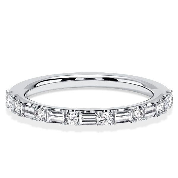 Baguette & Pave Sterling Silver Wedding Band Ring for Women - Stackable Design