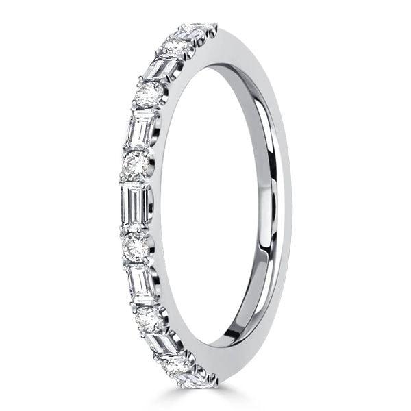 Baguette & Pave Sterling Silver Wedding Band Ring for Women - Stackable Design