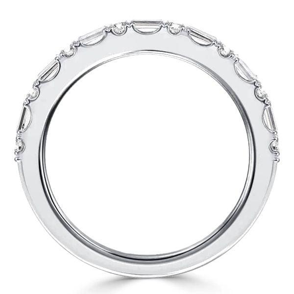 Baguette & Pave Sterling Silver Wedding Band Ring for Women - Stackable Design