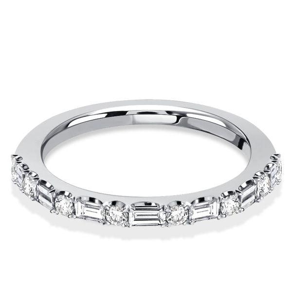 Baguette & Pave Sterling Silver Wedding Band Ring for Women - Stackable Design