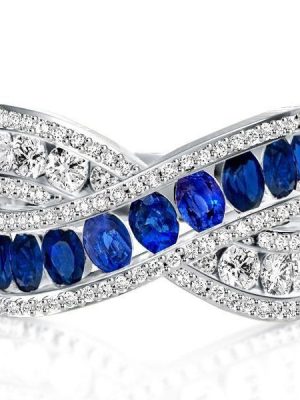 Criss-Cross Created Sapphire Wedding Band in Sterling Silver