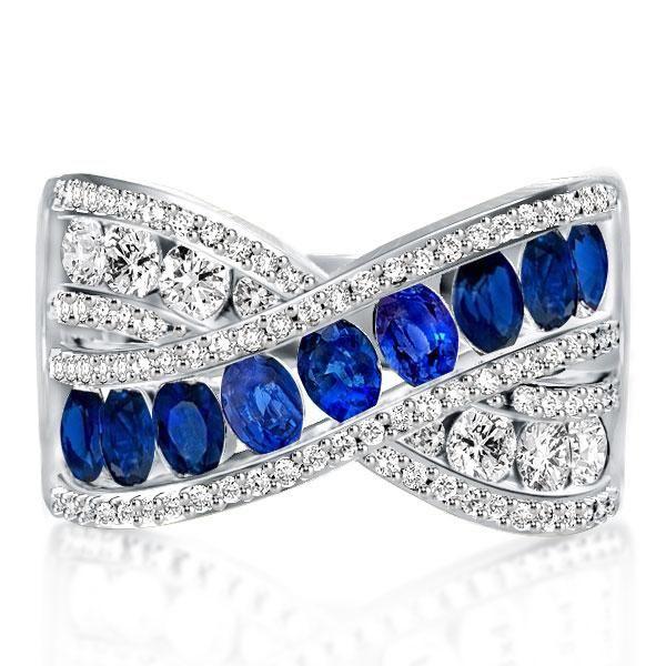 Criss-Cross Created Sapphire Wedding Band in Sterling Silver