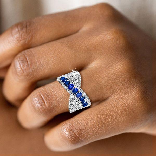 Criss-Cross Created Sapphire Wedding Band in Sterling Silver