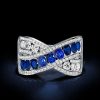 Criss-Cross Created Sapphire Wedding Band in Sterling Silver