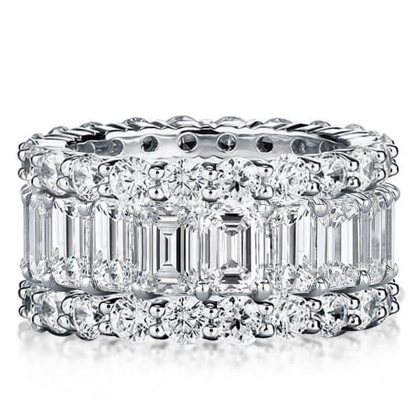 Sterling Silver Round and Baguette Diamond Wedding Band | 12.90 CT. TW.