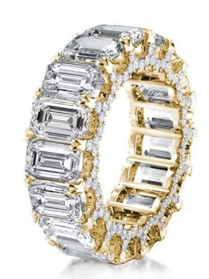 Golden Emerald & White Sapphire Eternity Wedding Band - 18K Gold Plated Sterling Silver