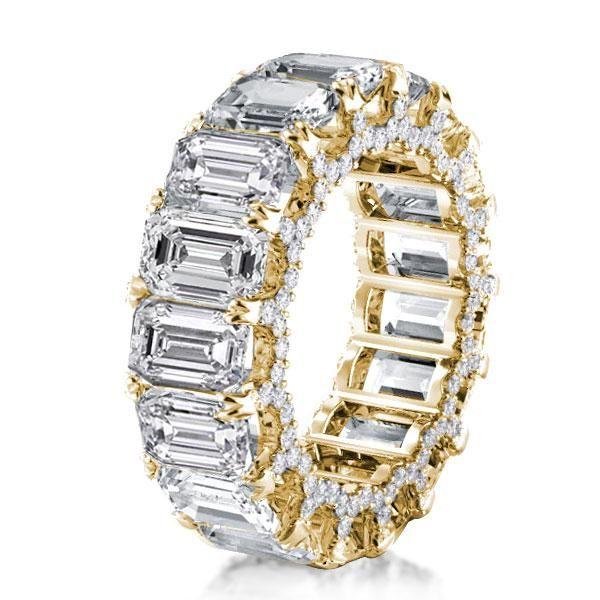 Golden Emerald & White Sapphire Eternity Wedding Band - 18K Gold Plated Sterling Silver